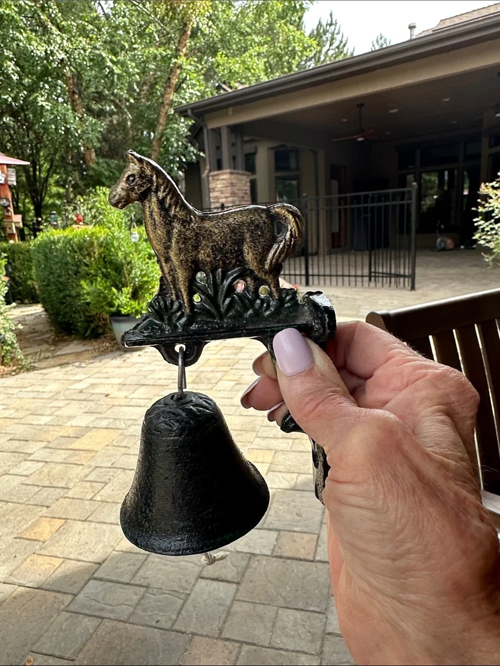 Cast Iron Horse Wall Bell in Gold and Dark Green